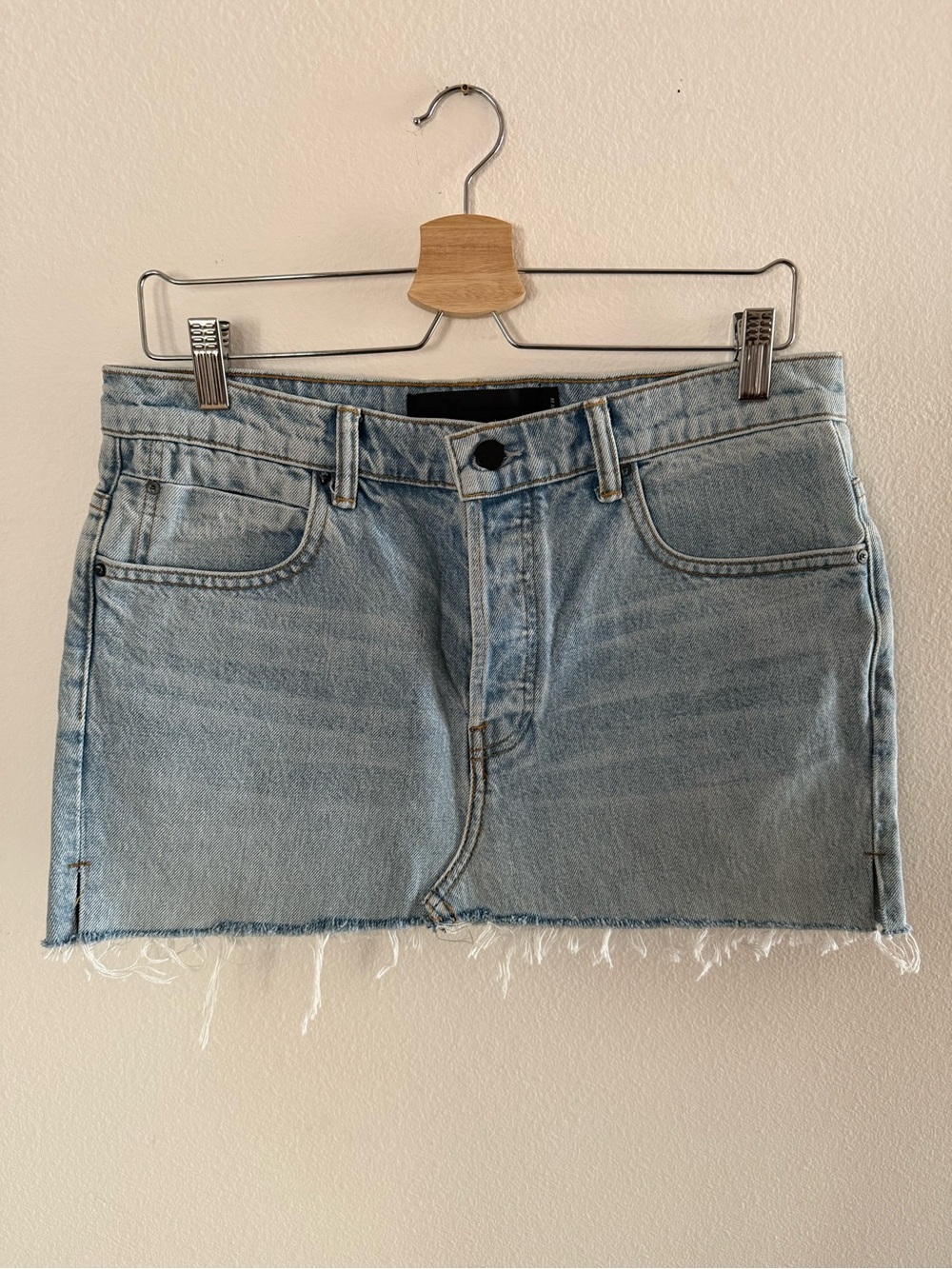 Denim X Alexander Wang Mini Denim Jeans Skirt Sz 28 Light Wash Raw Hem Button
